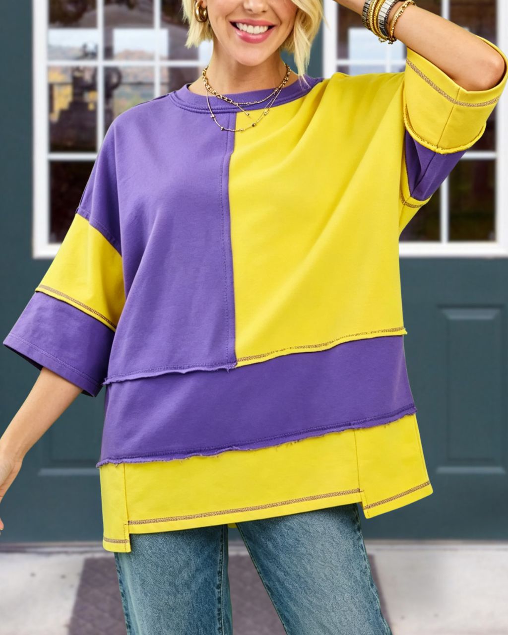 Color-blocked Detail Stitching Top
