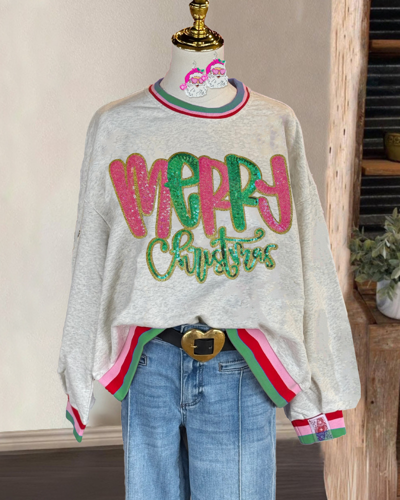 Merry Christmas Colorblock Trim Sweatshirt