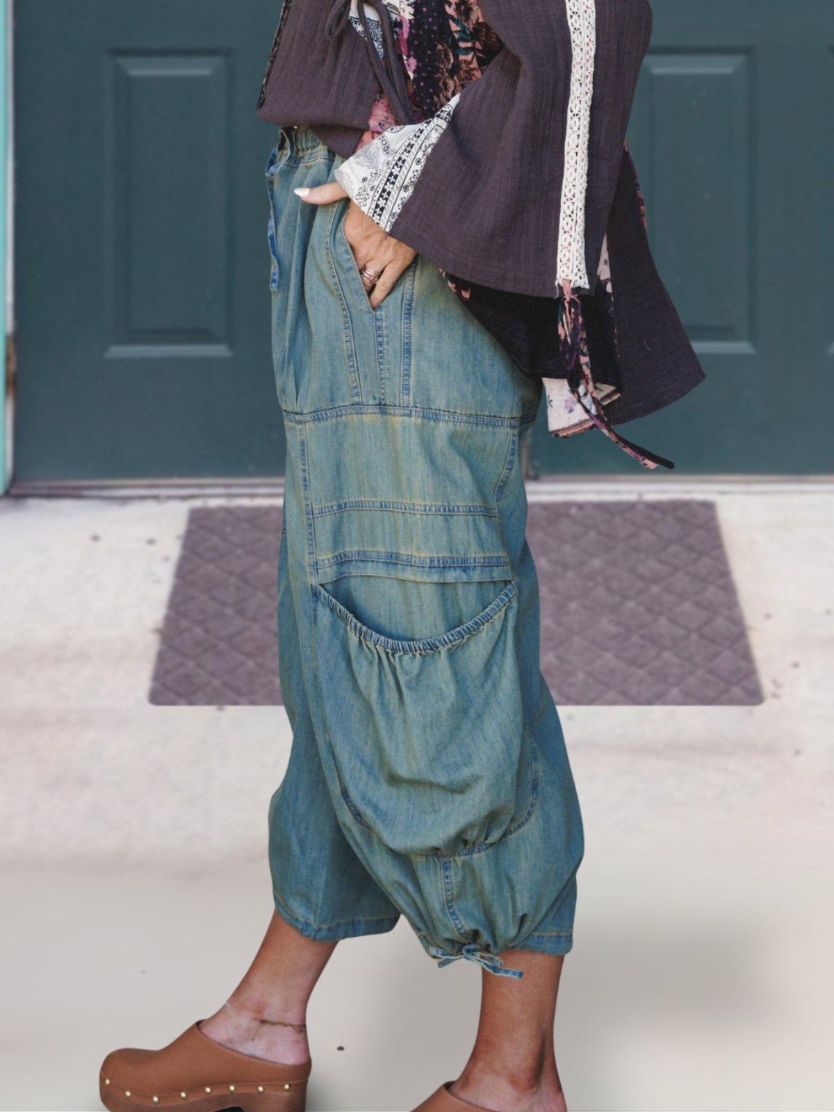 Loose Fitting Denim Cargo Pants