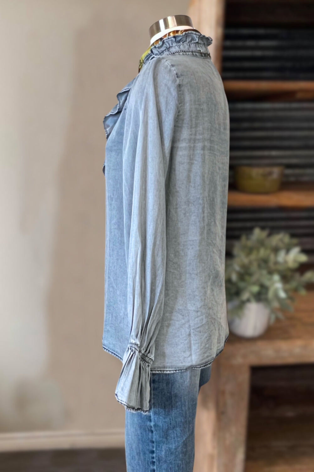 Ruffle Tencel Denim Shirt