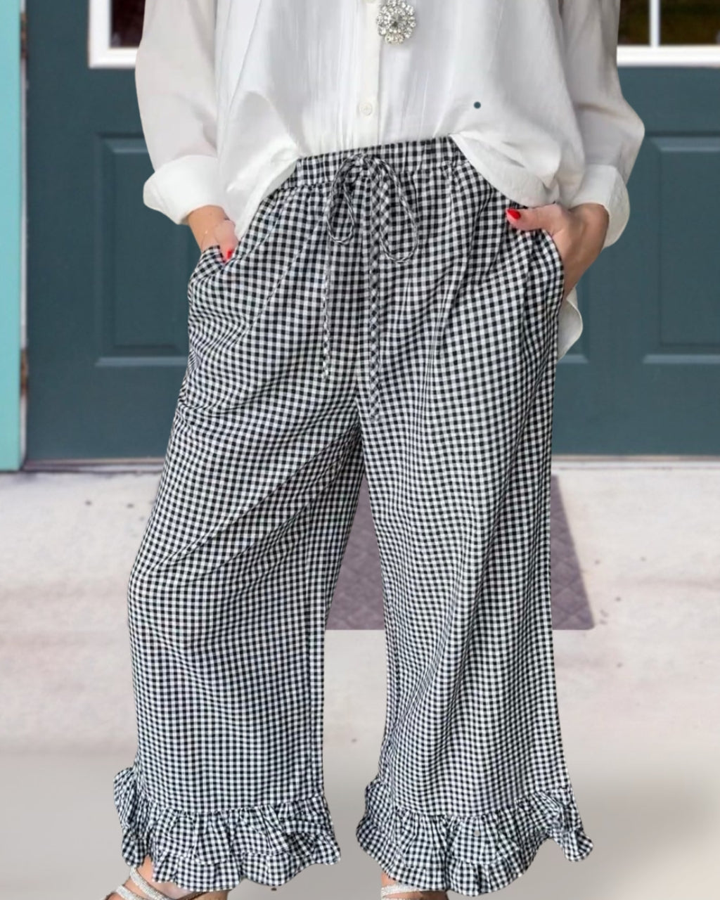 Ruffled Hem Plaid Pants