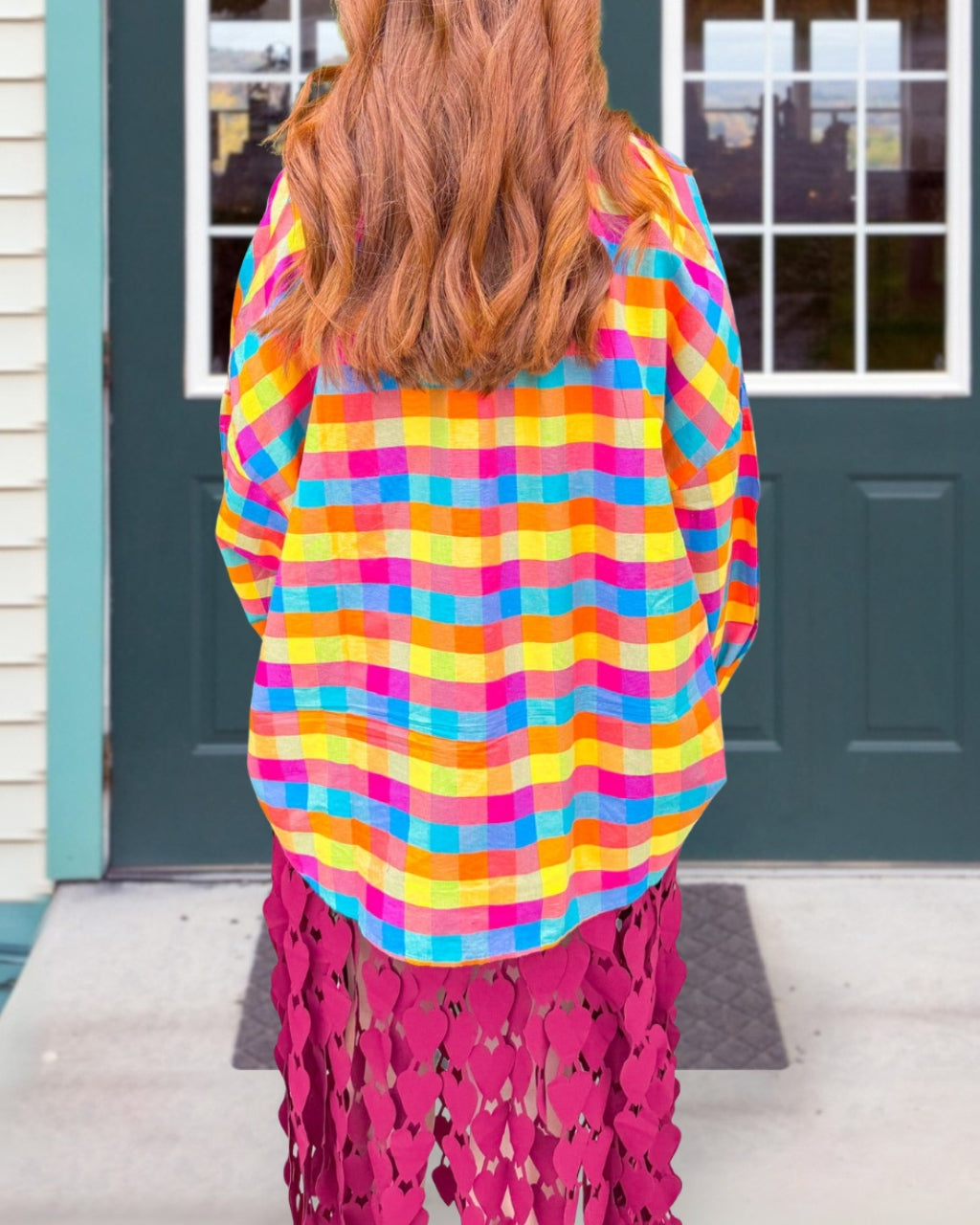 Colorful Plaid Half-open Collar Top