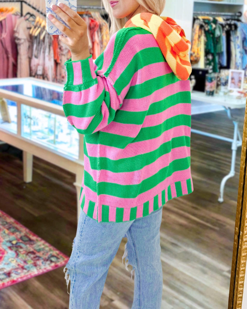 Vibrant Striped Hooded Sweater