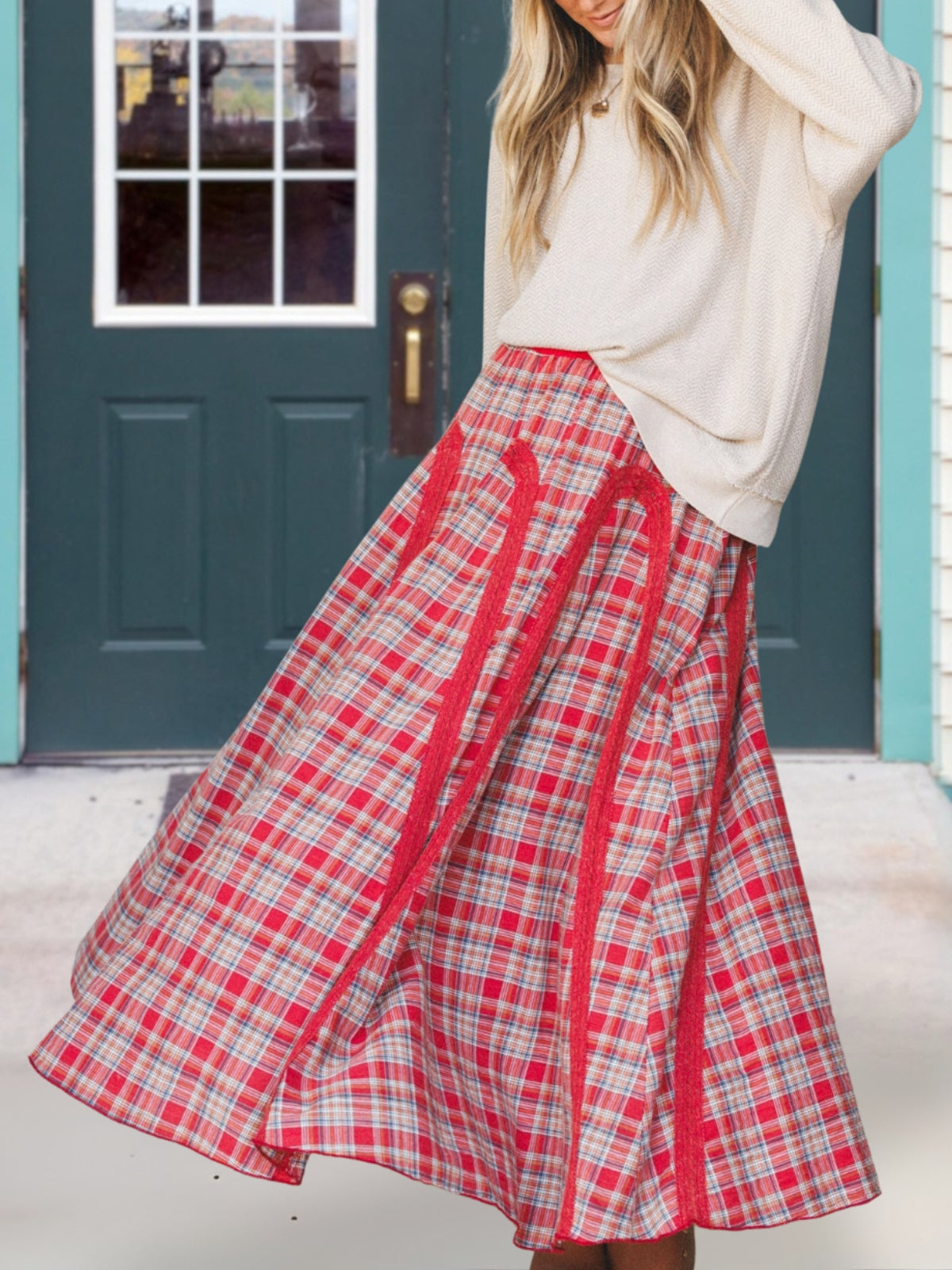 Lace Trimmed Plaid Skirt