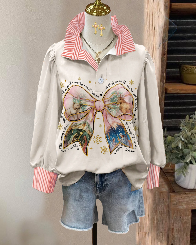 Bow Bible Stripe Trim Top