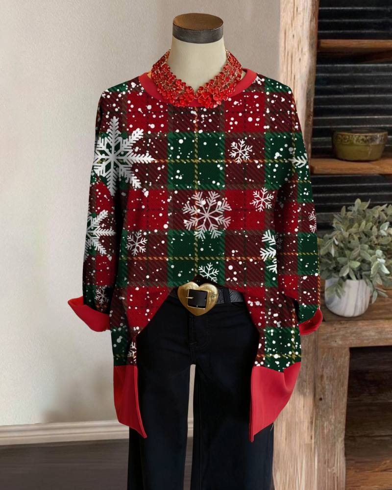 Christmas Snowflake Plaid Top