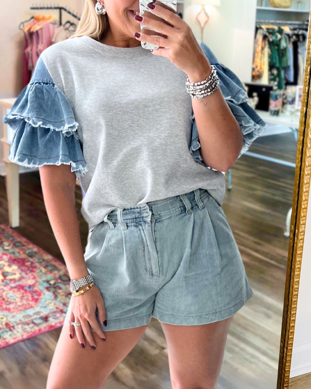 Denim Ruffle Sleeves Tee