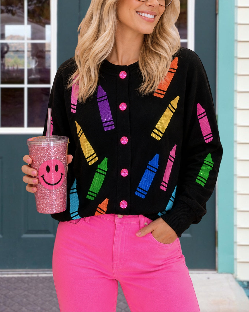 Teacher Approved Crayon Sequin Cardigan