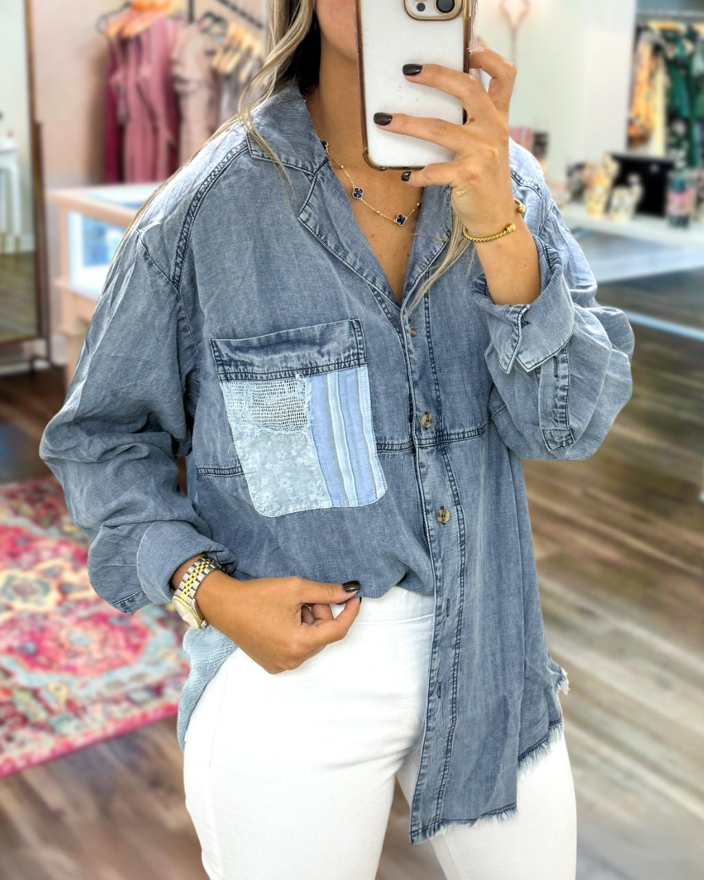 Stylish Patchwork Denim Shirt
