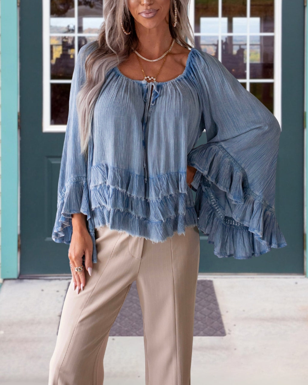 Effortless Ruffle Crinkle Blouse