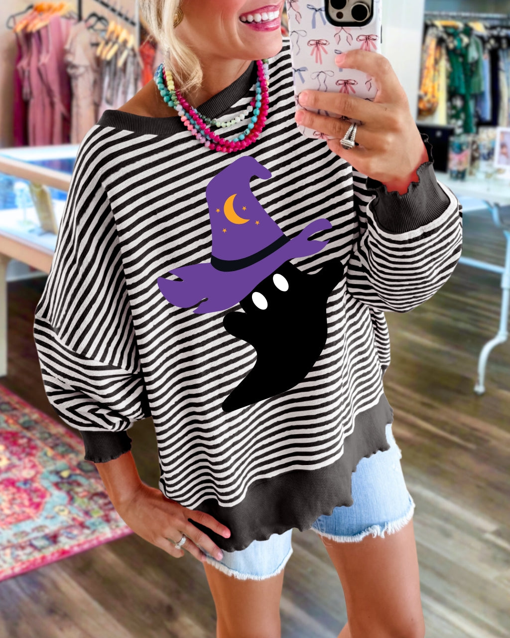 Witchy Ghost Stripe Pullover
