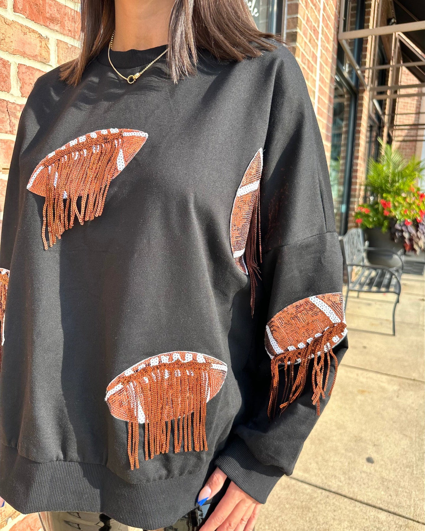 Sequin Fringed Football Sweatshirt