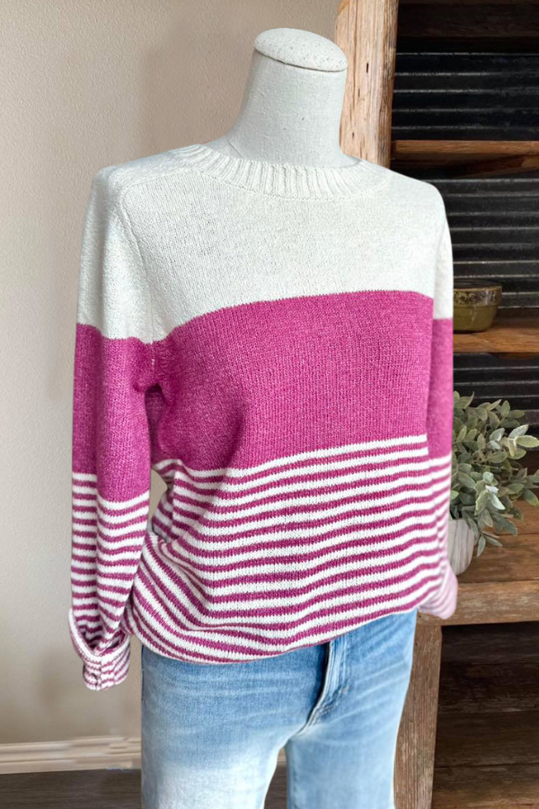 Colorblock Striped Crew Neck Sweater