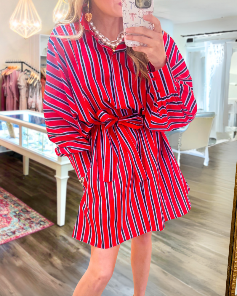 Trendy Striped Belted Mini Dress