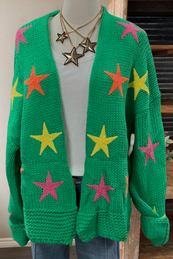 Star Embroidered Chunky Knit Cardigan