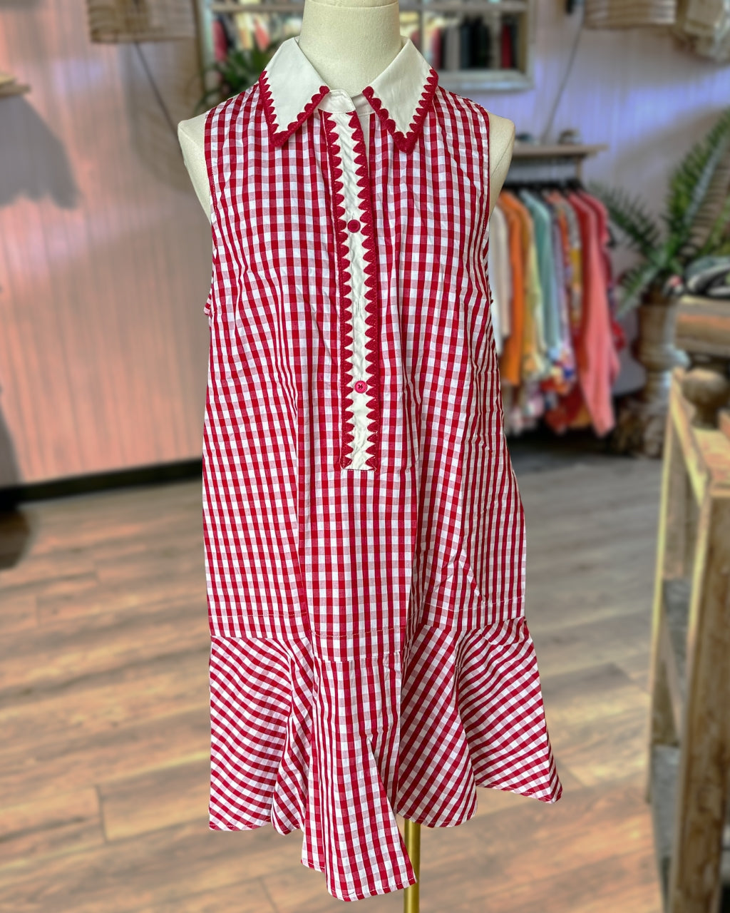 Gingham Scallop Mini Dress