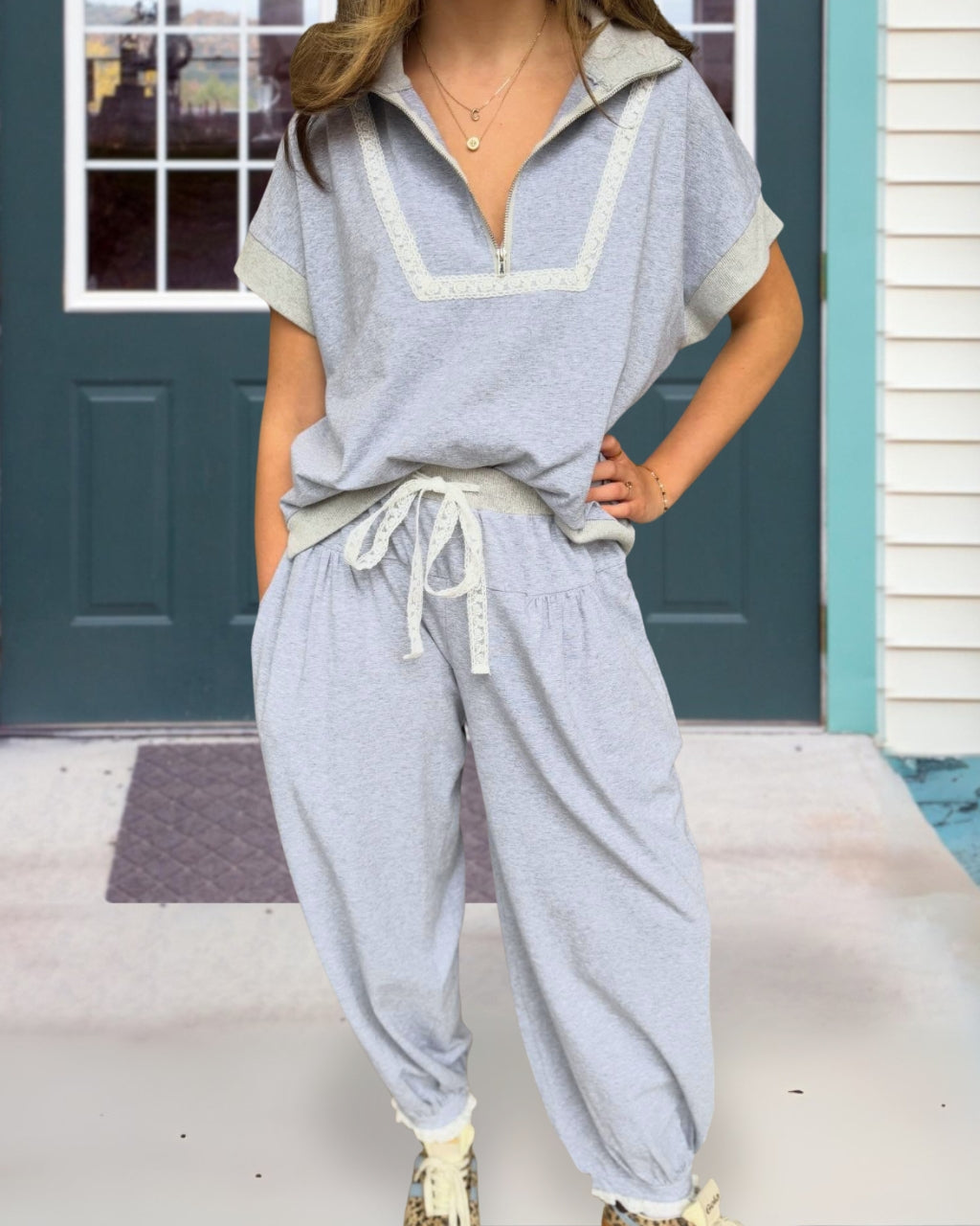 Casual Lace-Trimmed Set