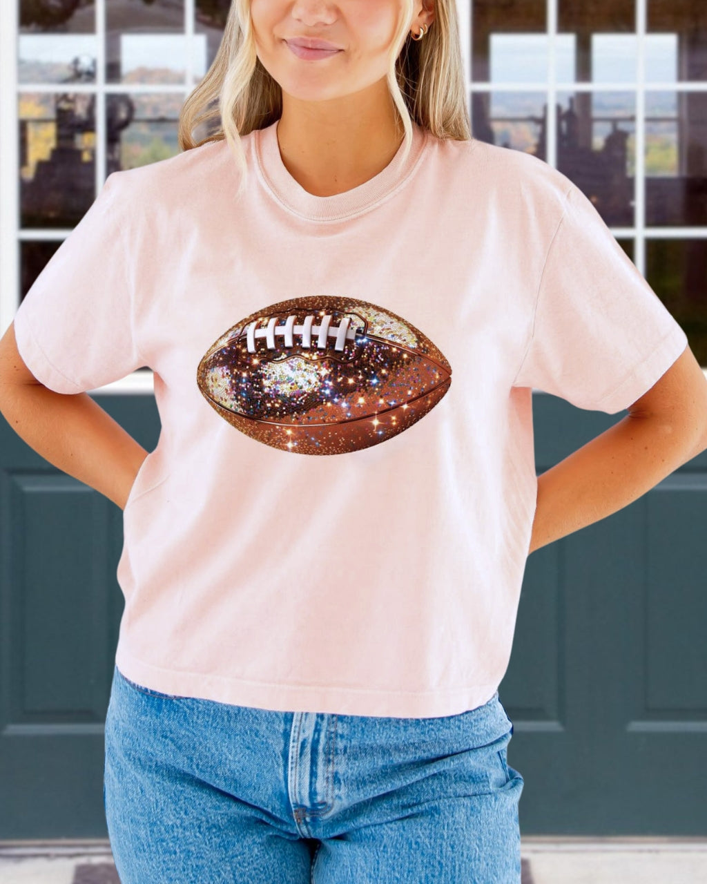 Glitter Football Print T-Shirt