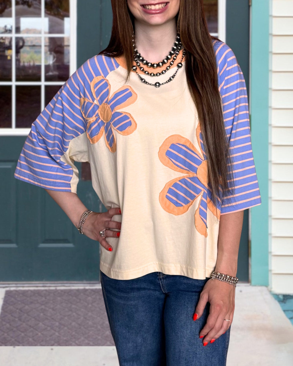 Floral Patch Striped T-shirt