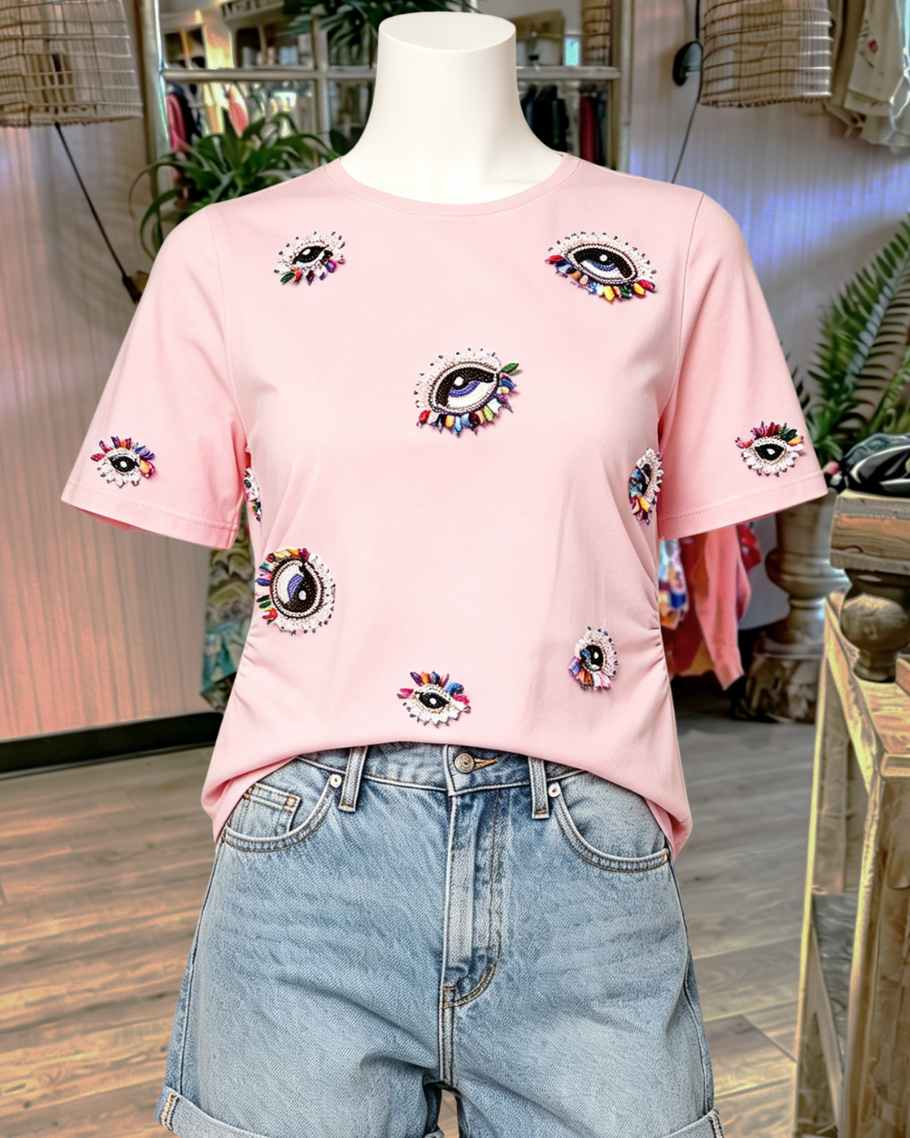 Unique Evil Eye Sequin T-Shirt
