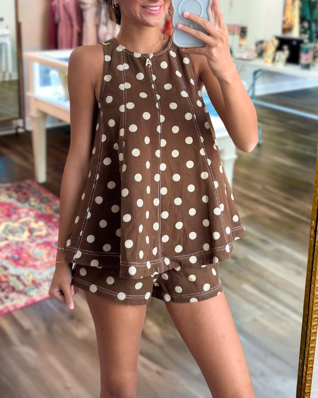 Polka Dot Sleeveless Shorts Set
