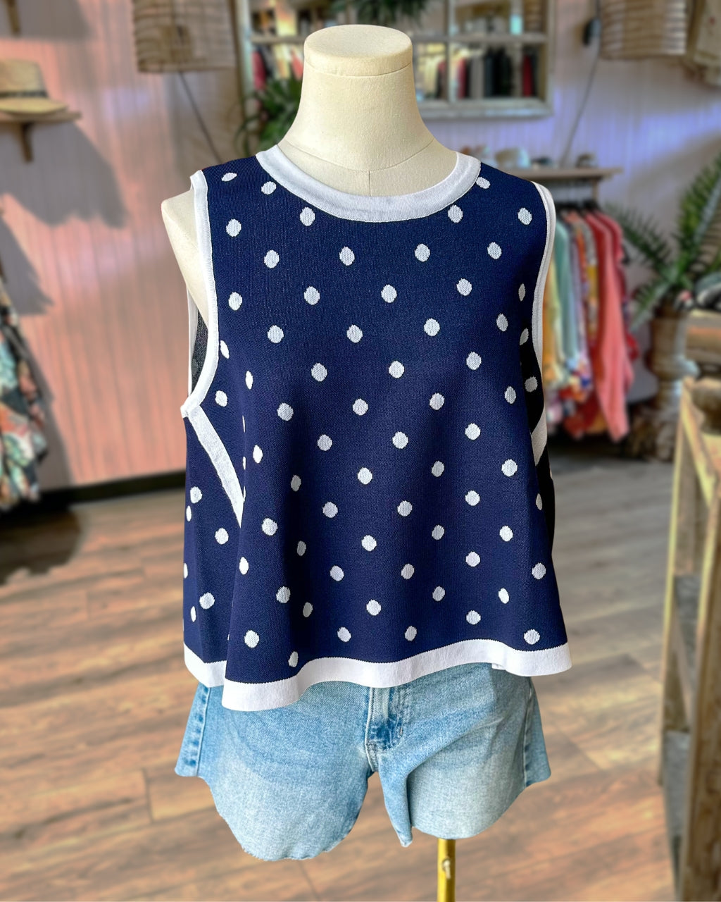 The Fun Polka Dot Trim Tank