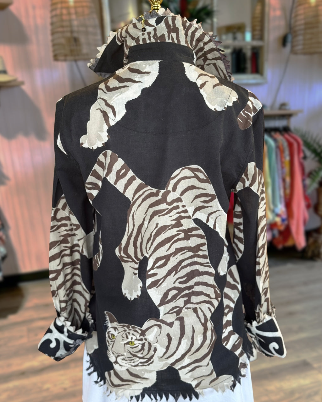 Tiger Print Raw-edge Shirt