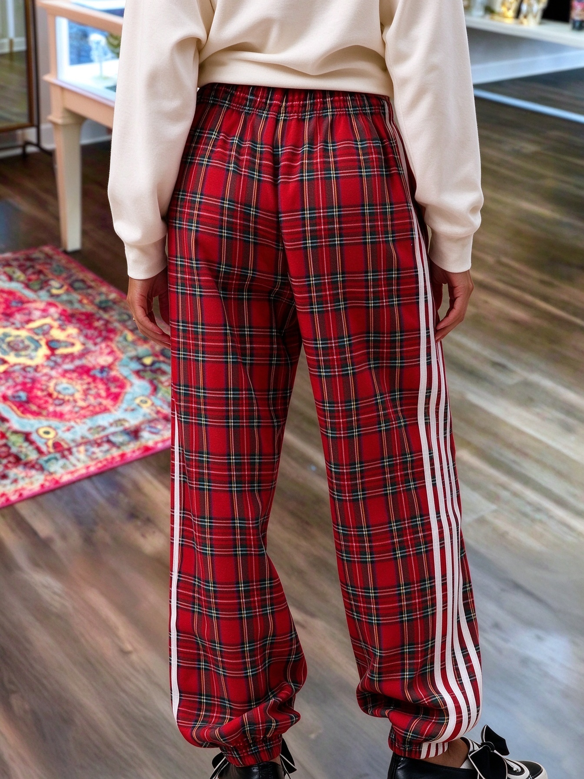 Sports Side Stripe Plaid Pants