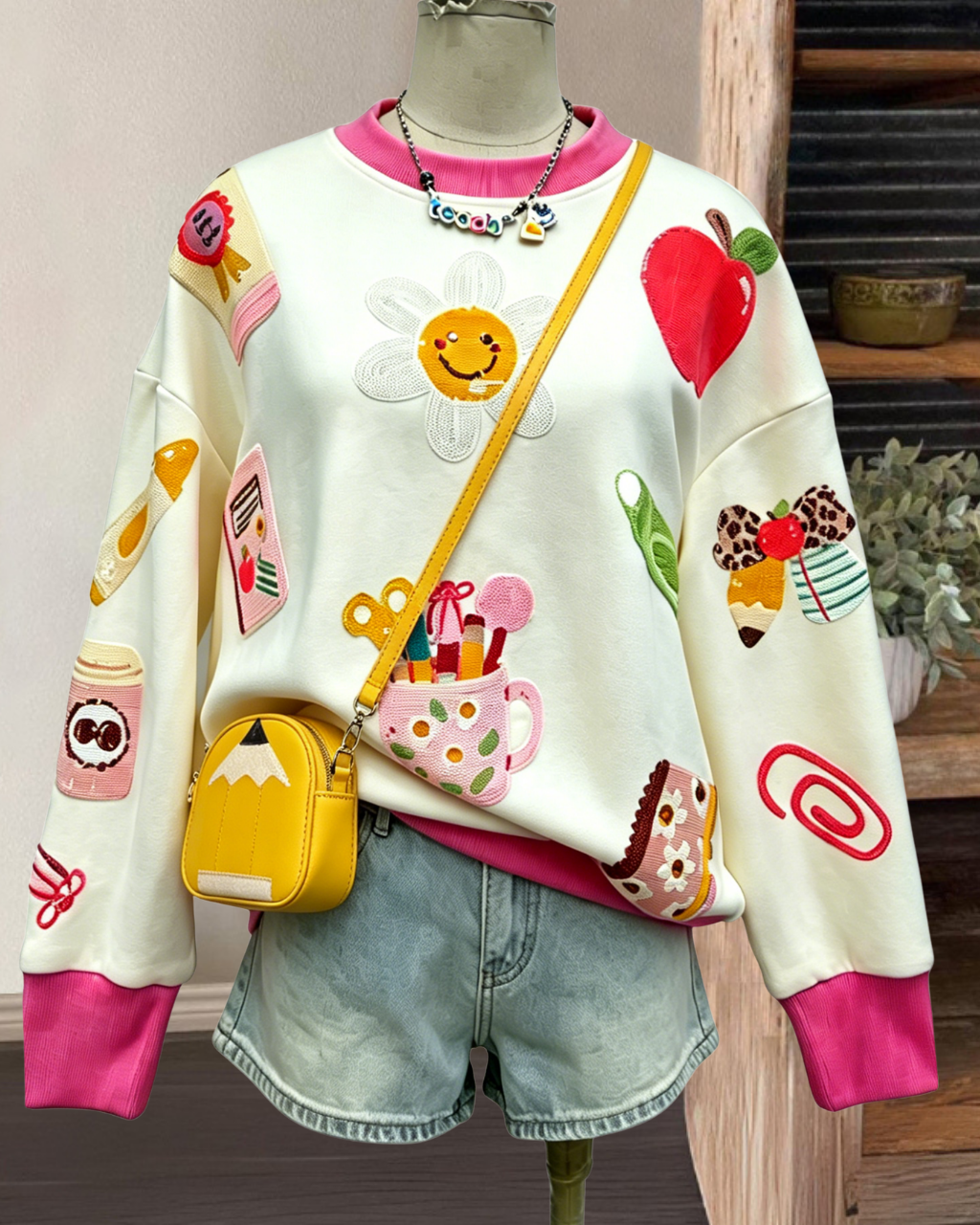 School-themed Sequined Crewneck Sweatshirt