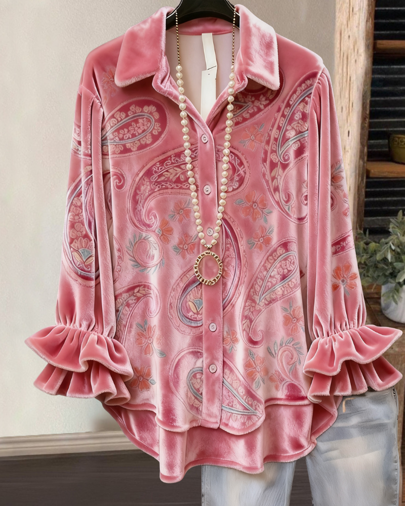Paisley Ruffle Velvet Blouse