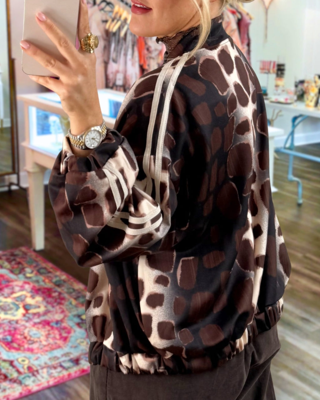 Chic Stripe Leopard Print Jacket