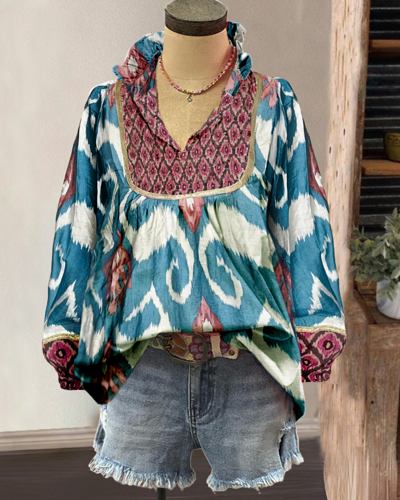 Bohemian Textured V-neck Top