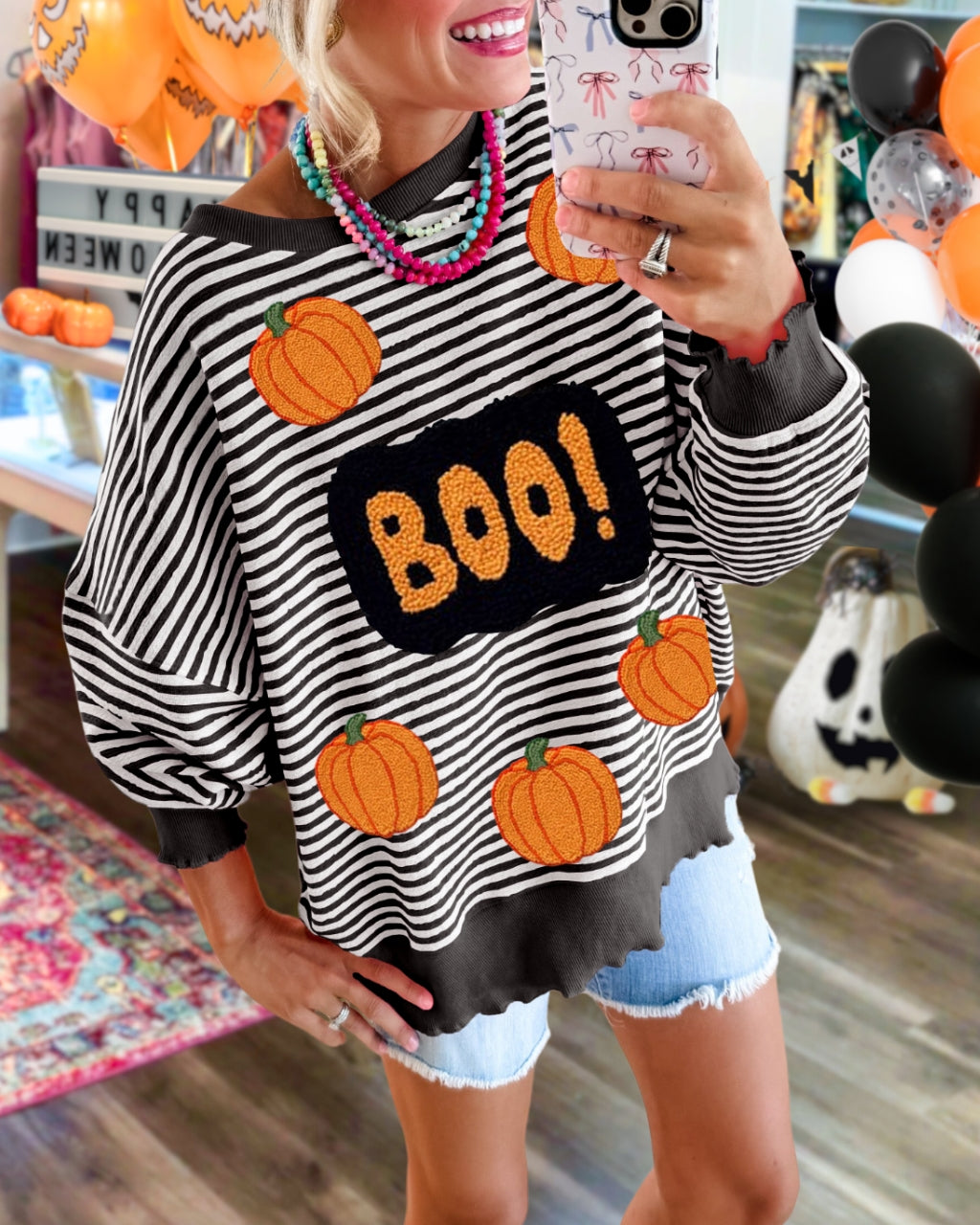 Halloween Pumpkin BOO Embroidered Sweatshirt