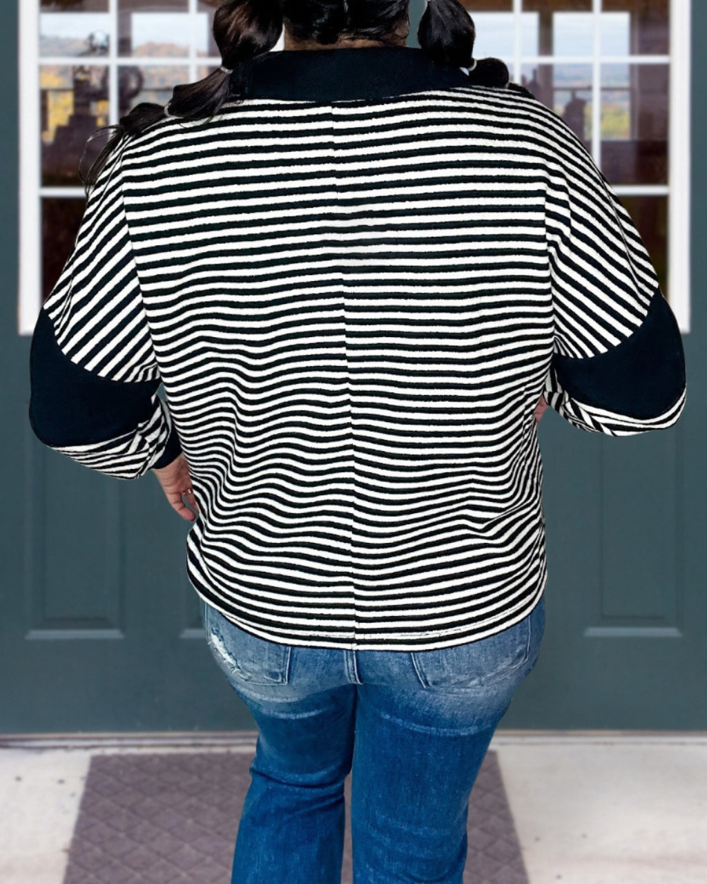 Patch Sleeve Stripe Pullover