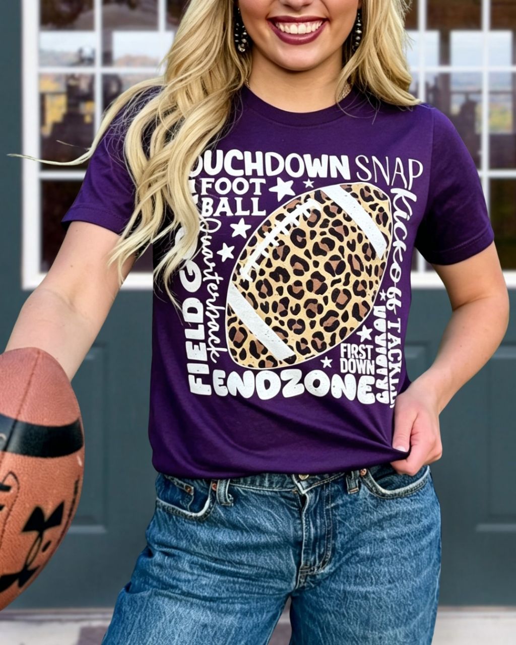 Game Day Leopard Print Football Letter Graphic T-Shirt