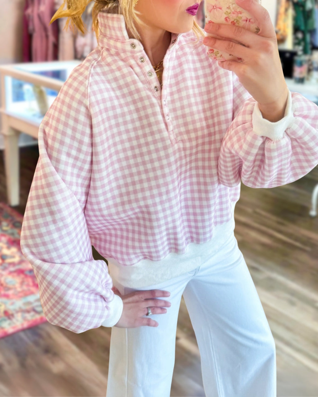 Snap-button Plaid Pullover