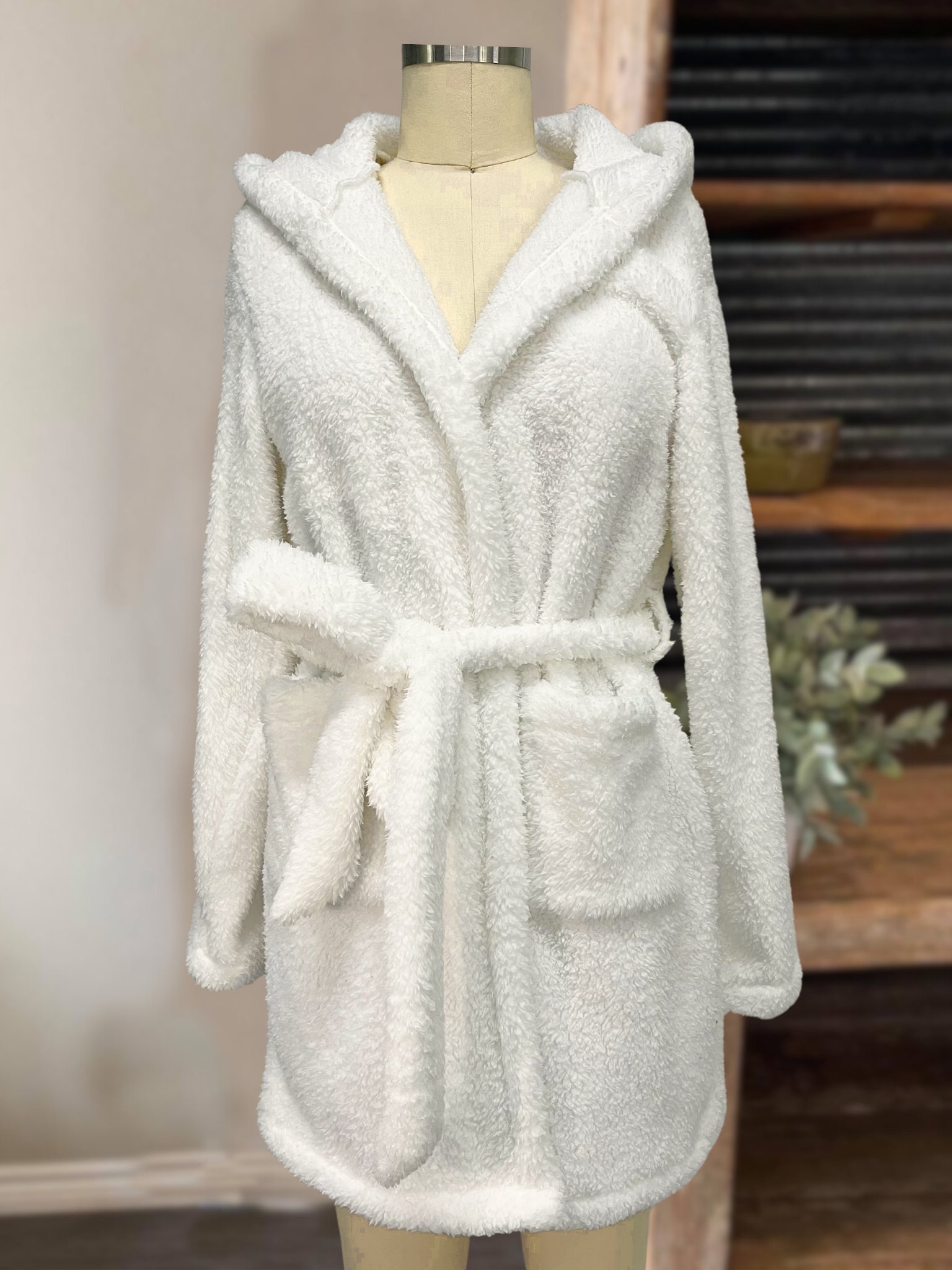 Plush Hooded Lounge Robe White