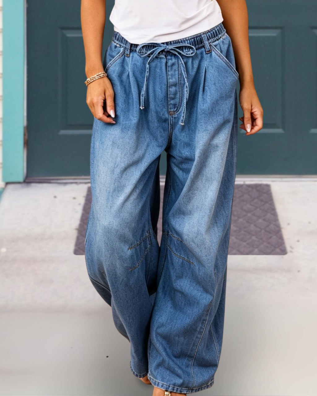 Elastic Waist Wide-leg Denim Pants