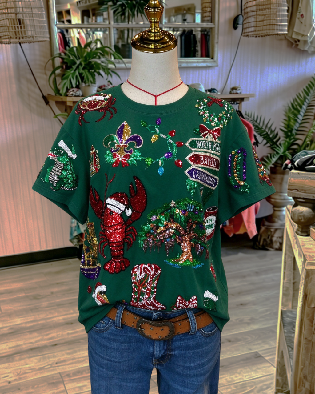 Sequin Christmas Hat Lobster T-Shirt