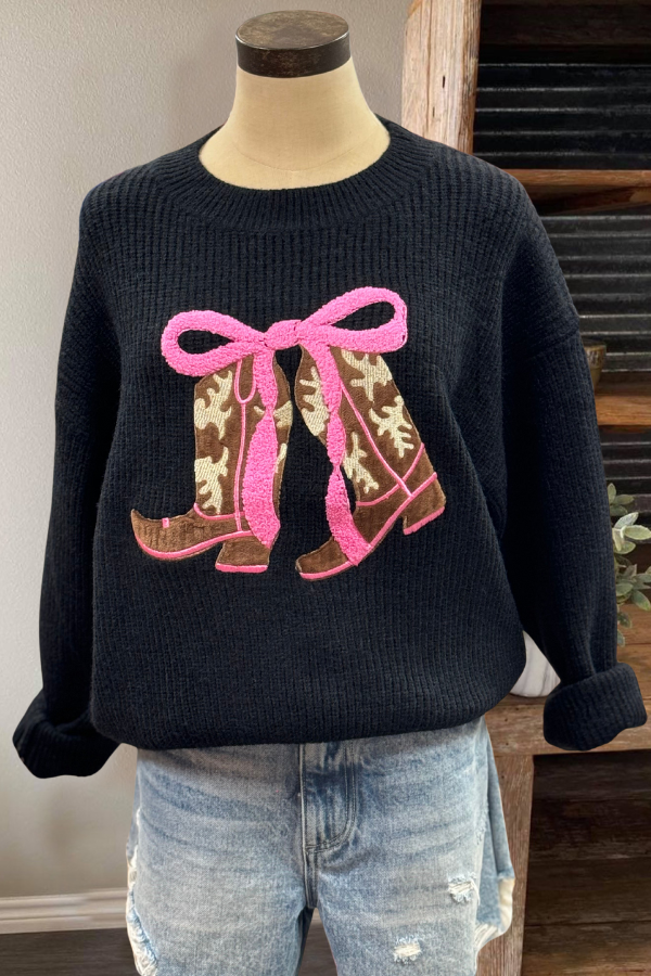 Bow Cowgirl Boots Sweater