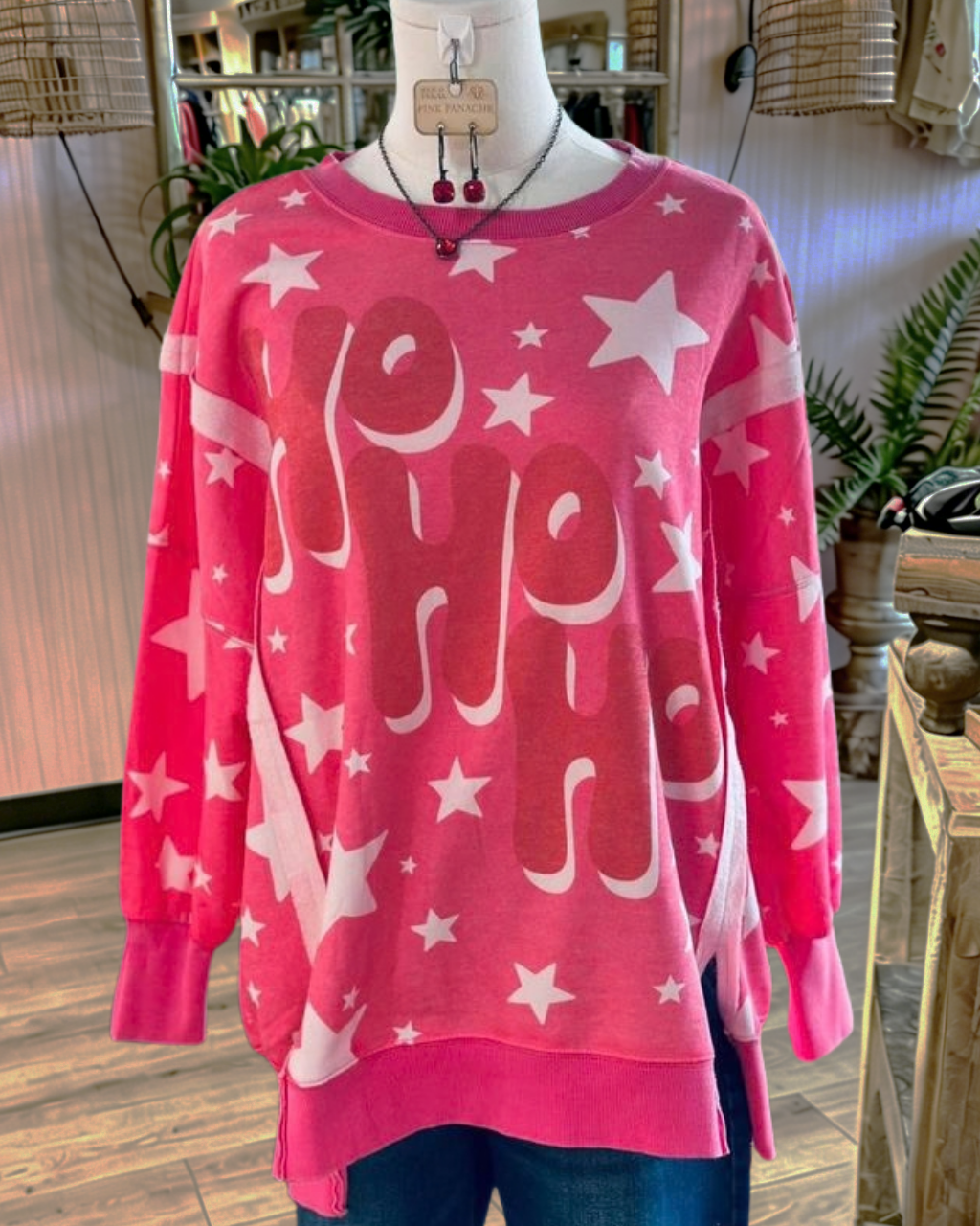 "HO HO HO" Cute Star Pullover