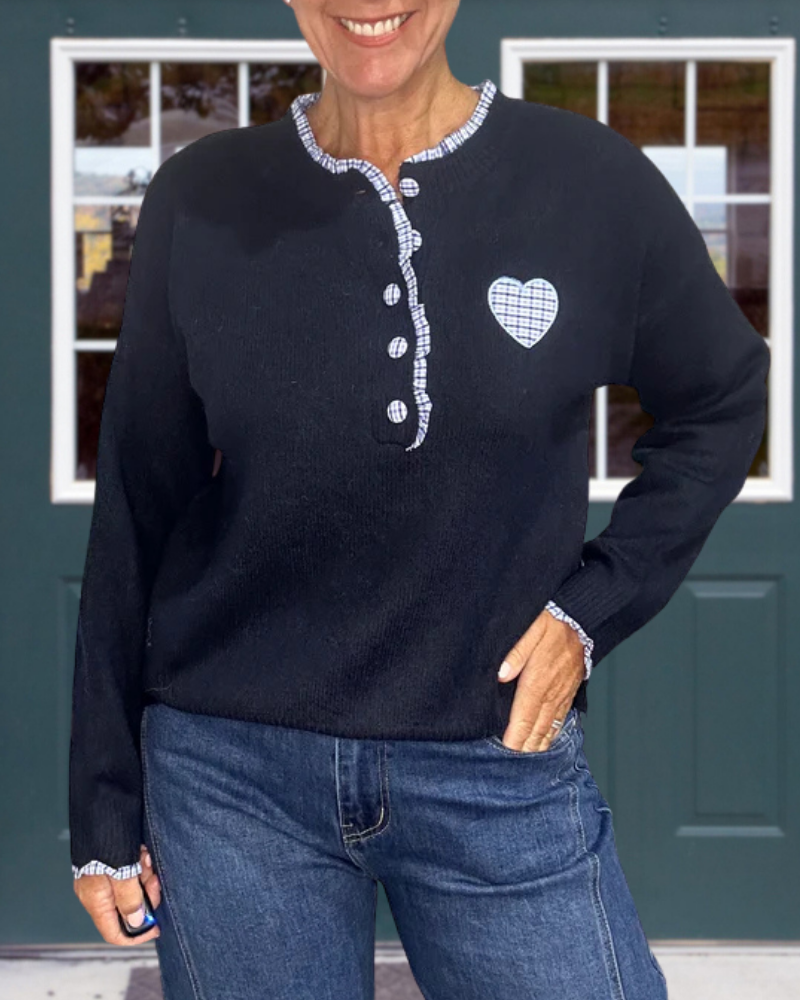 Heart Plaid Knit Sweater