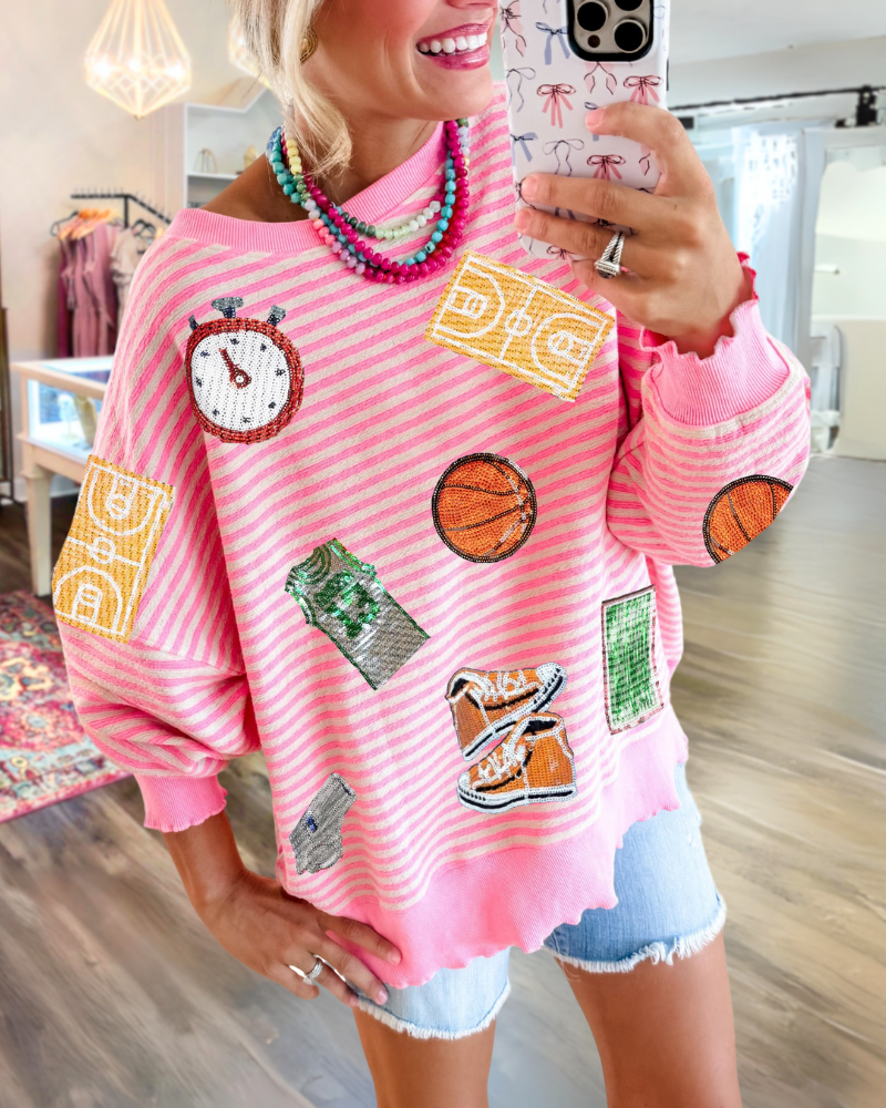 Classroom Break Sequined Striped Pullover