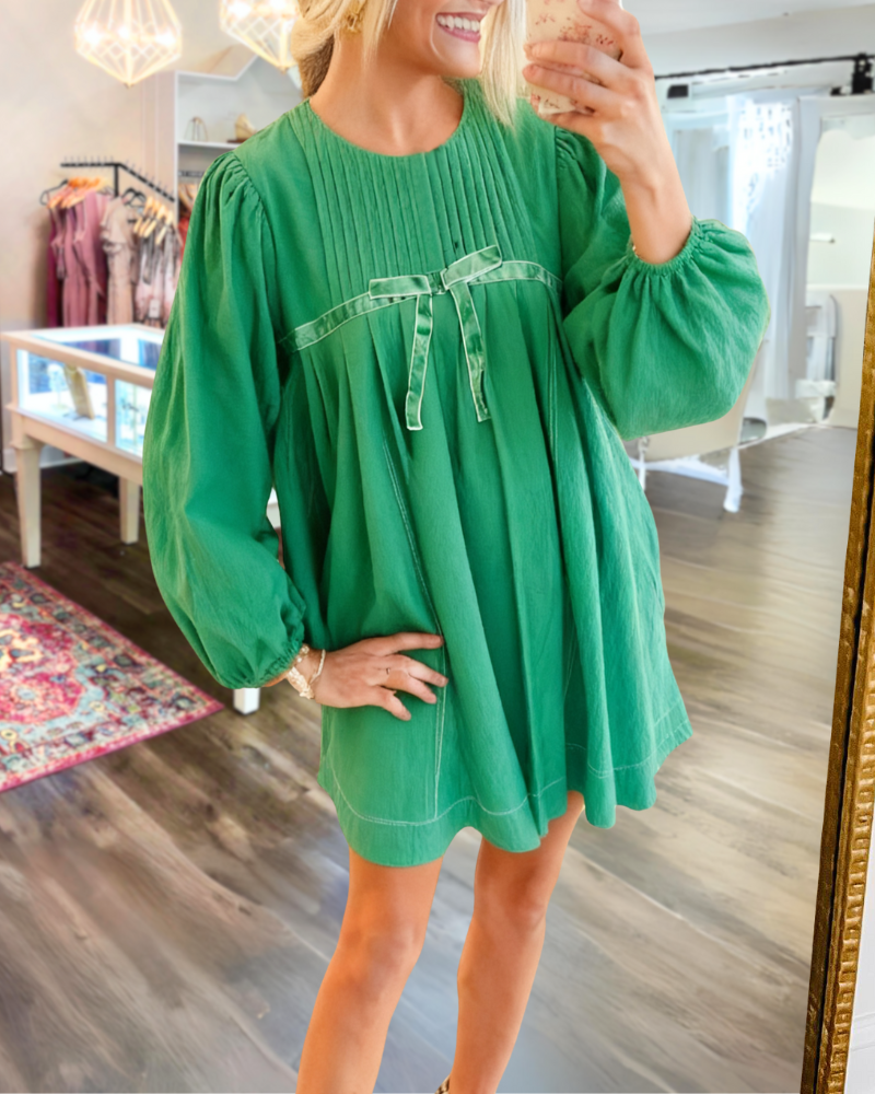 Casual Bow Crewneck Mini Dress