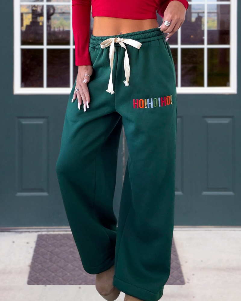 Merry Christmas Embroidered Pants
