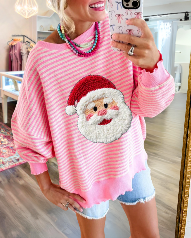 Playful Santa Claus Striped Sweatshirt