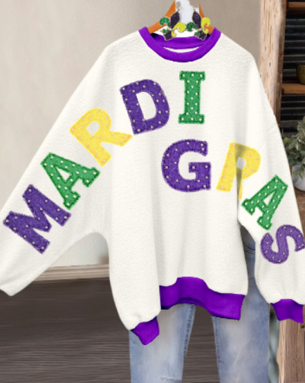 Mardi Gras Polka Dot Embroidered Sweatshirt