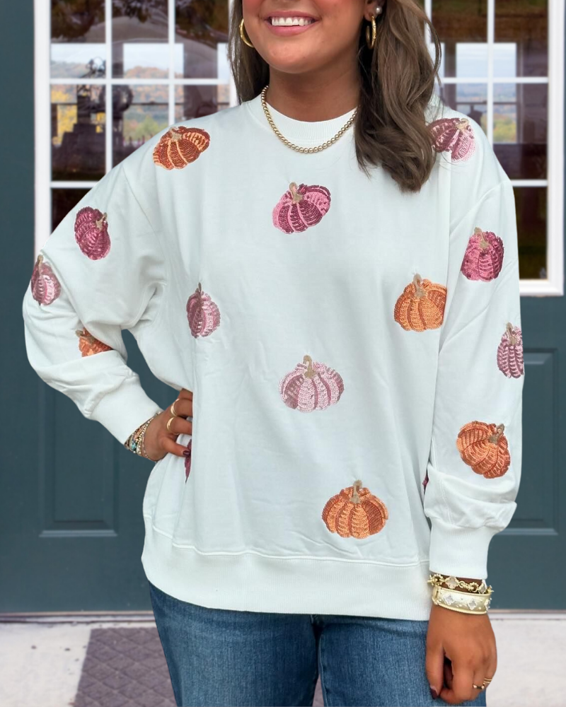 Halloween Pumpkin Sequined Sweatshirt