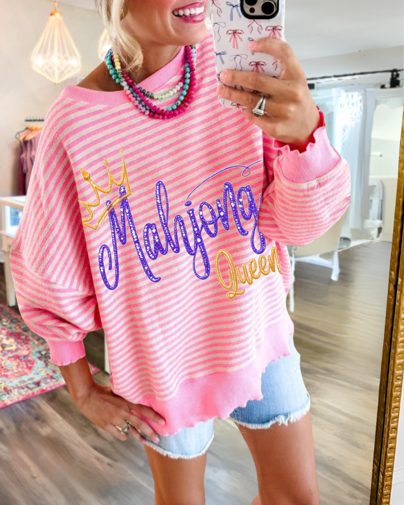 Mahjong Print Striped Sweatshirt