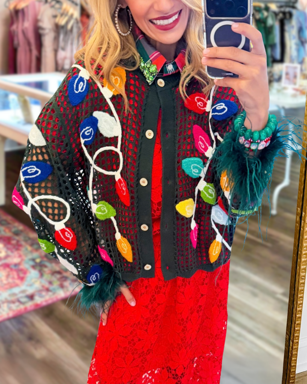 Multicolor Christmas Light Feather Top